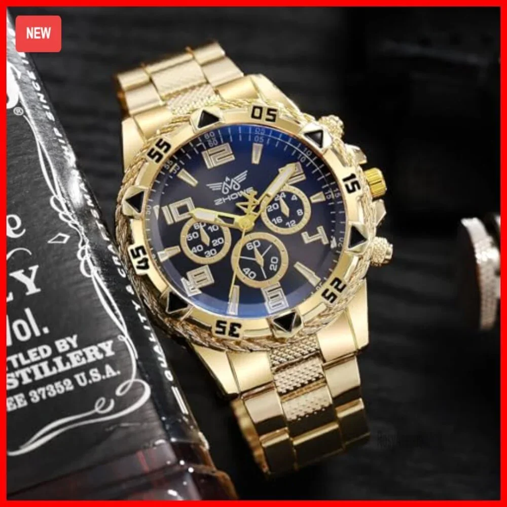 Men's Analog Quartz Wristwatch Set, 42mm Face, Stainless Steel Bracelet